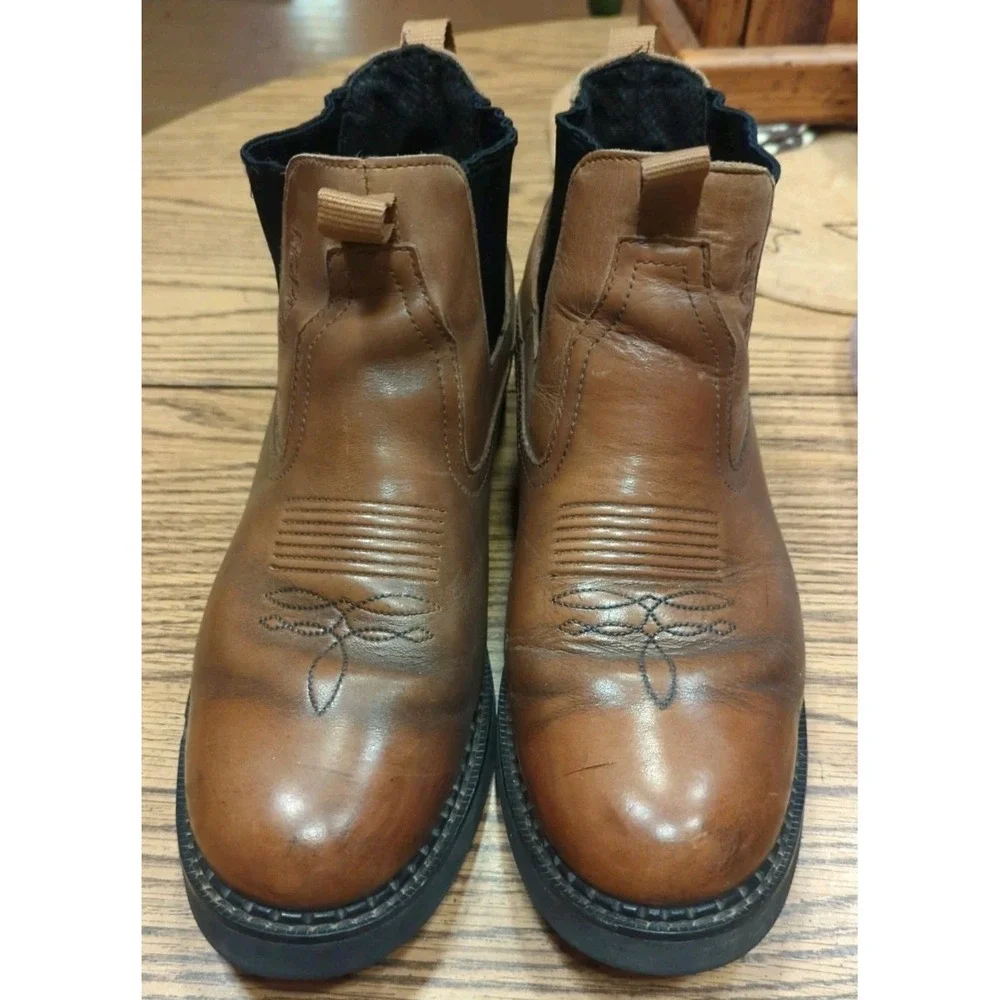 Roper Lucas Brown Leather Mens Chukka Ankle Boots US 10.5 Non Slip Pull‎ On